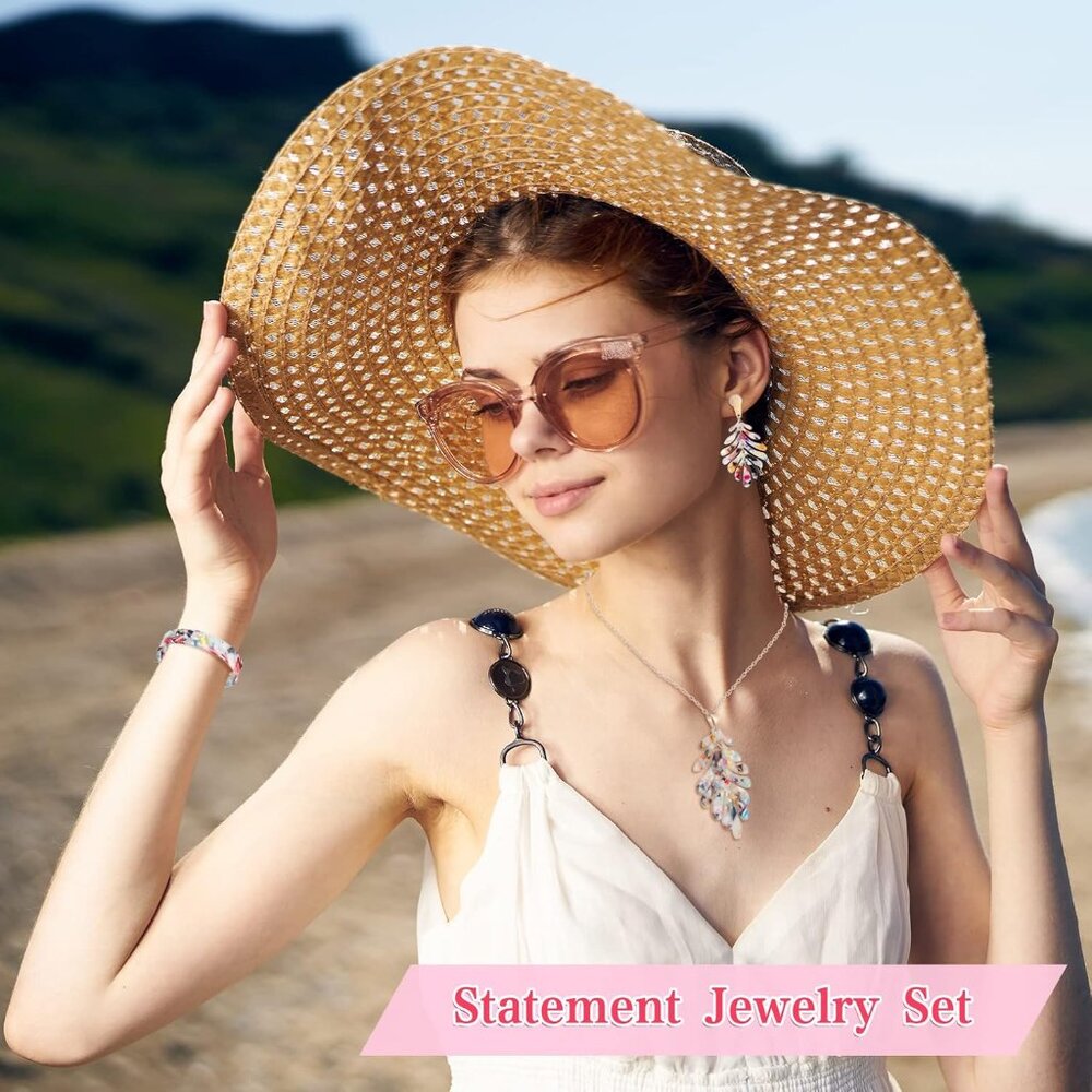 8 Pcs Acrylic Jewelry Set Women Statement Earrings Necklace Bracelet Marble Text - Picture 2 of 7